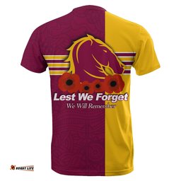 brisbane broncos t shirt anzac day lest we forget