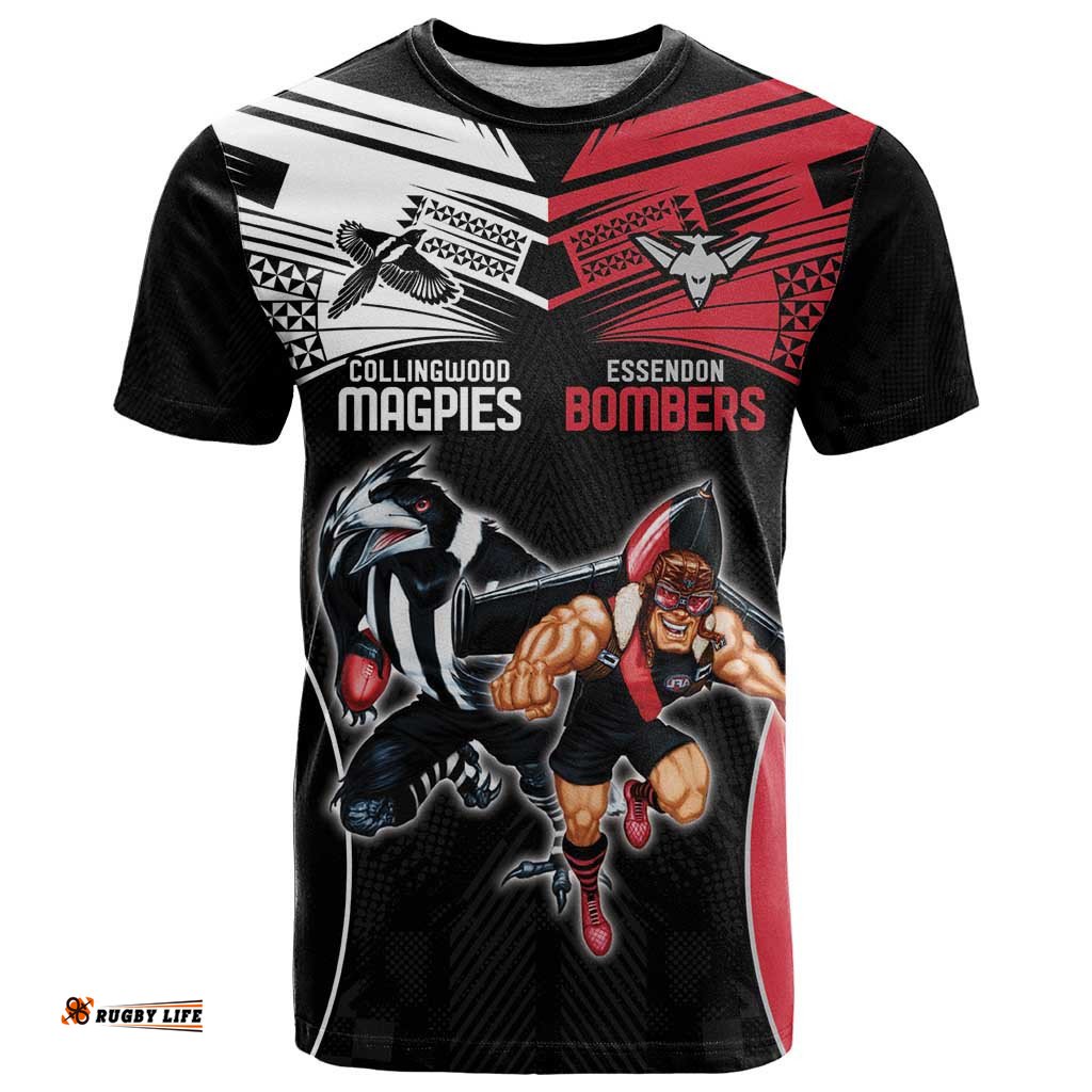 custom essendon and collingwood t shirt together sporty style