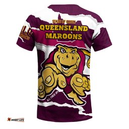 Queensland Maroons T-Shirt Indigenous - Custom State Of Origin QLD Maroons Queenslander All Fired Up T-Shirt