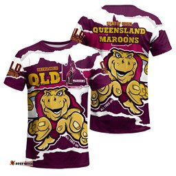 Queensland Maroons T-Shirt Indigenous - Custom State Of Origin QLD Maroons Queenslander All Fired Up T-Shirt