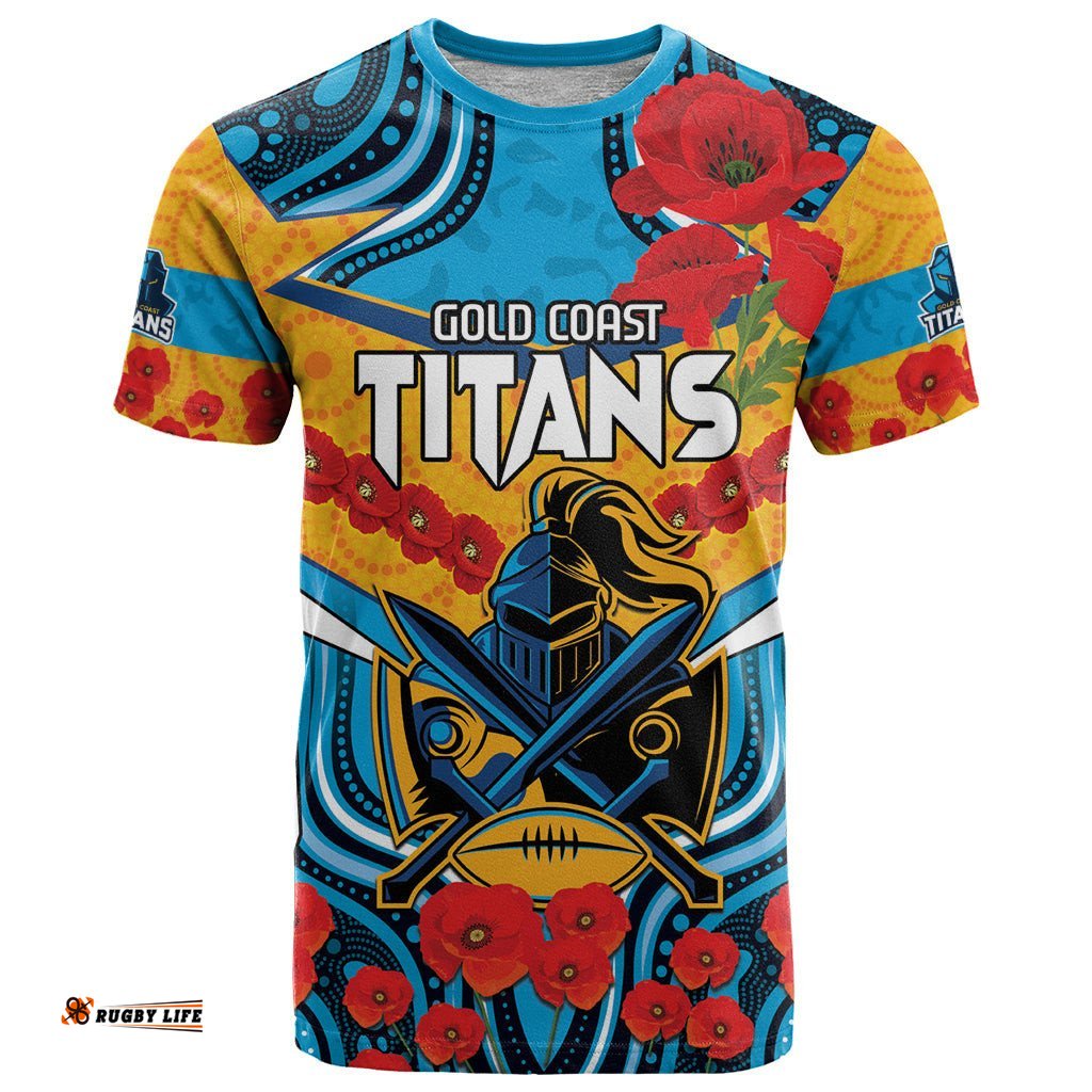 custom gld titans rugby anzac t shirt gallipoli soldier with aboriginal art