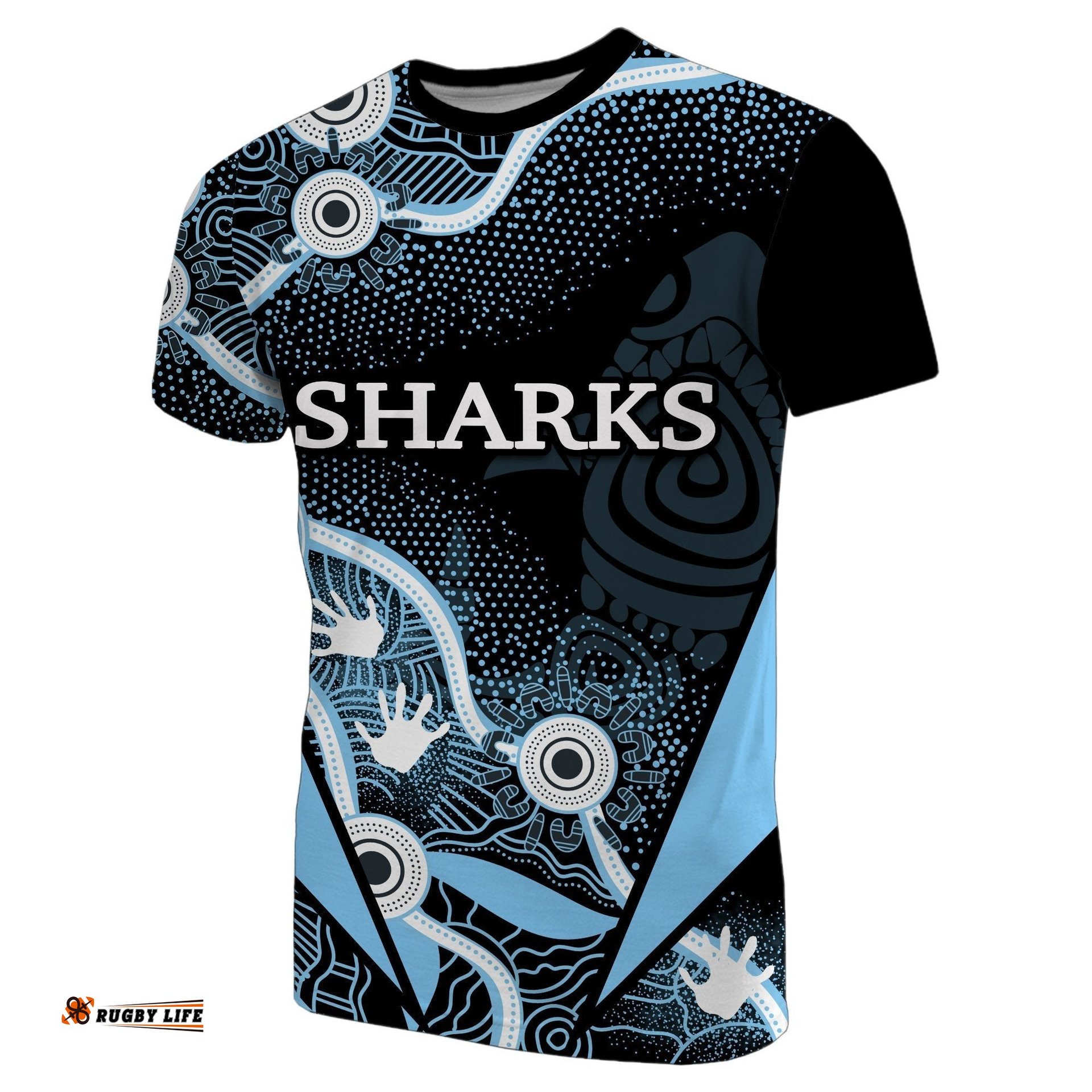 sharks aboriginal t shirt light blue