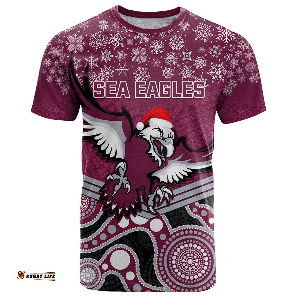 custom sea eagles rugby christmas t shirt merry xmas 2023 mix aboriginal art