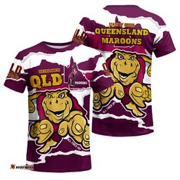 Queensland Maroons T-Shirt - Custom State Of Origin QLD Maroons Queenslander All Fired Up T-Shirt