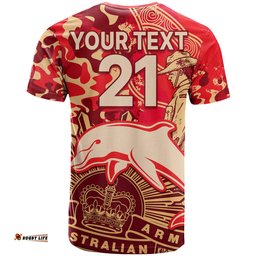 custom text and number nrl anzac 2023 dolphins t shirt camouflage
