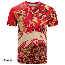 custom text and number nrl anzac 2023 dolphins t shirt camouflage