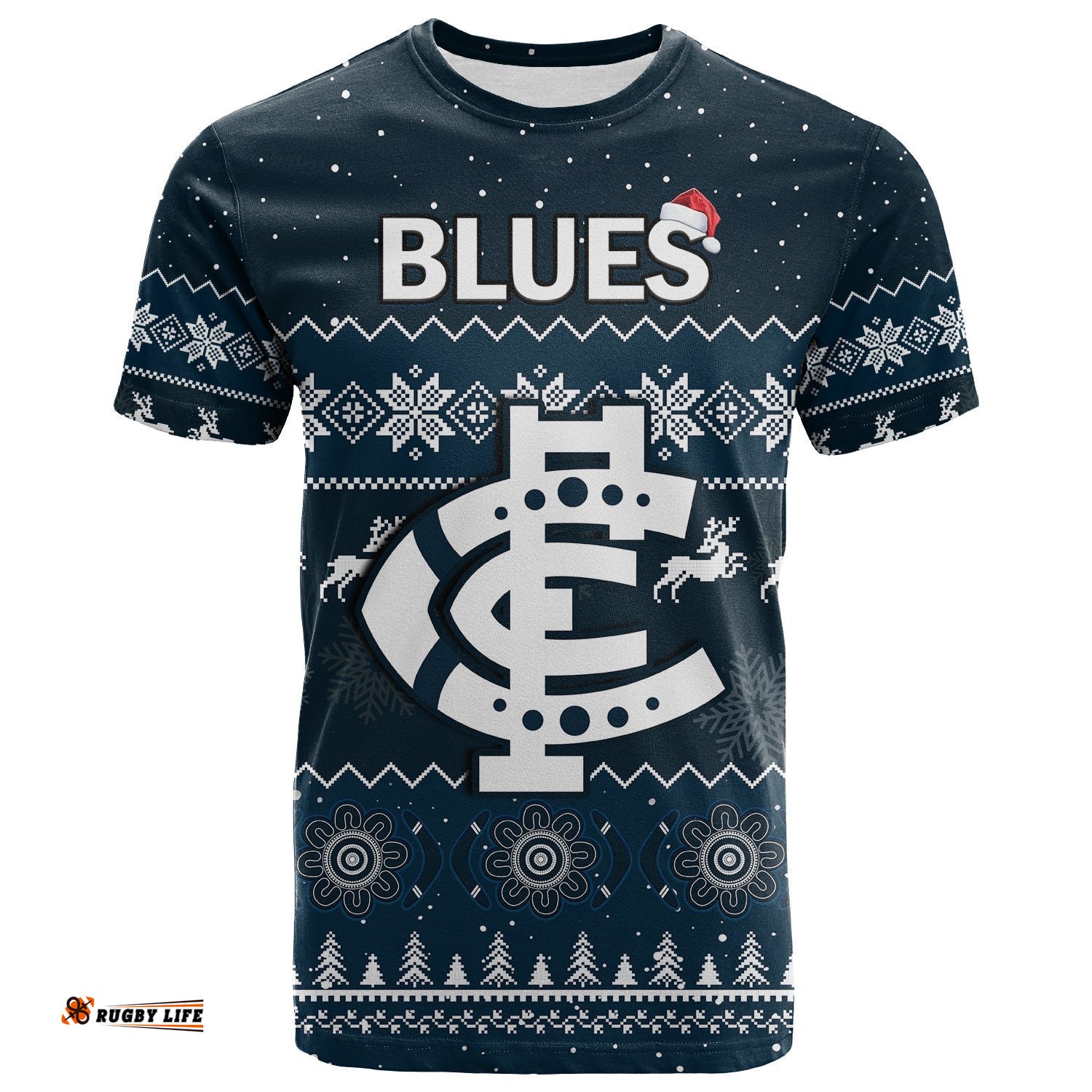 carlton football t shirt blues indigenous merry christmas