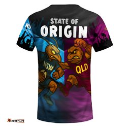 Queensland Maroons and New South Wales Blues T-Shirt - Custom State Of Origin Rugby Fan QLD & NSW T-Shirt
