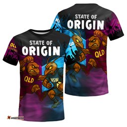 Queensland Maroons and New South Wales Blues T-Shirt - Custom State Of Origin Rugby Fan QLD & NSW T-Shirt
