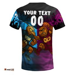 Queensland Maroons and New South Wales Blues T-Shirt - Custom State Of Origin Rugby Fan QLD & NSW T-Shirt