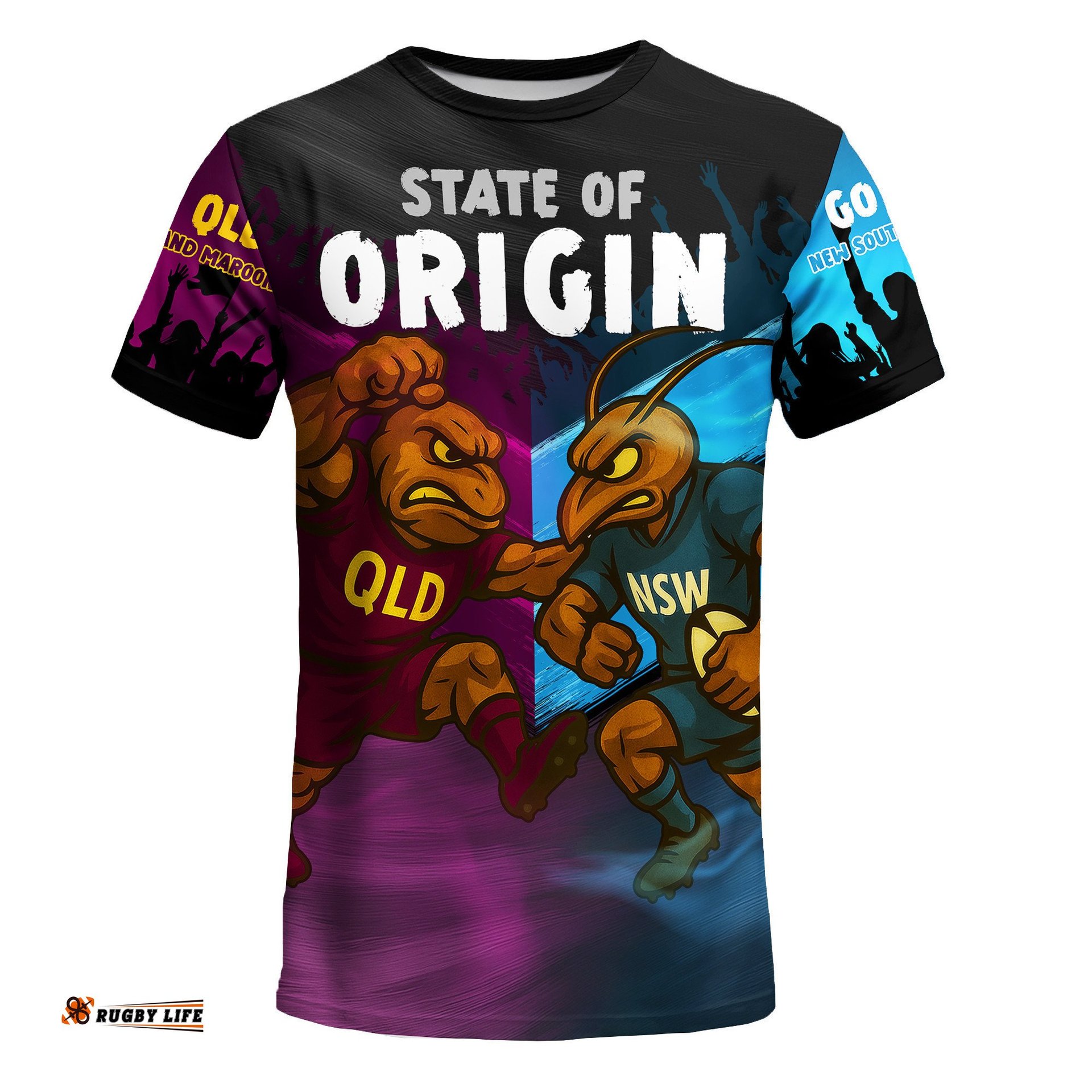 Queensland Maroons and New South Wales Blues T-Shirt - Custom State Of Origin Rugby Fan QLD & NSW T-Shirt