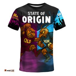 Queensland Maroons and New South Wales Blues T-Shirt - Custom State Of Origin Rugby Fan QLD & NSW T-Shirt