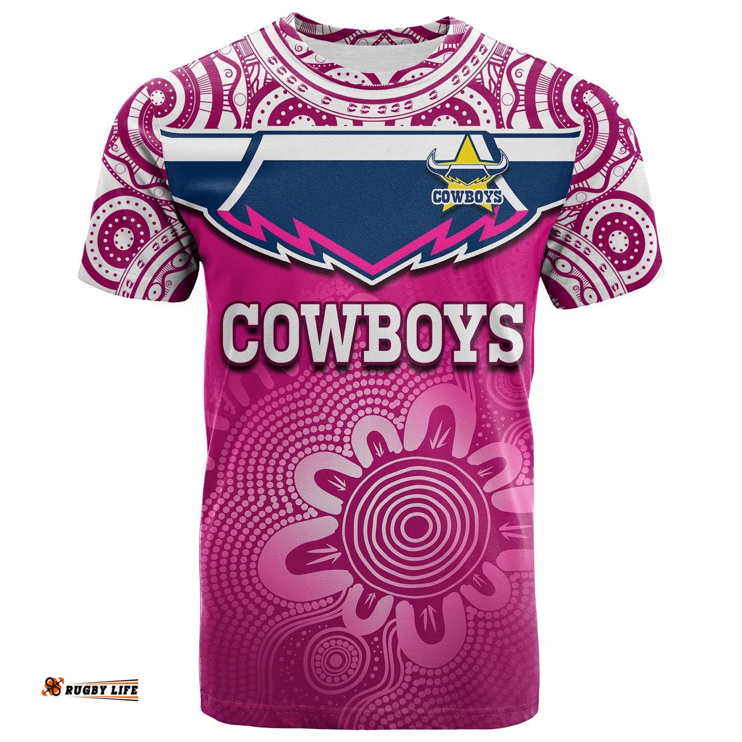 cowboys rugby t shirt aboriginal pattern pink version