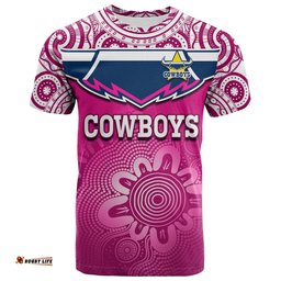 cowboys rugby t shirt aboriginal pattern pink version