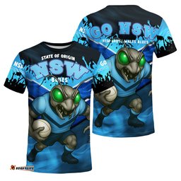 New South Wales Blues T-Shirt - Custom State Of Origin Go NSW Blues Football Cockroaches Mascot T-Shirt
