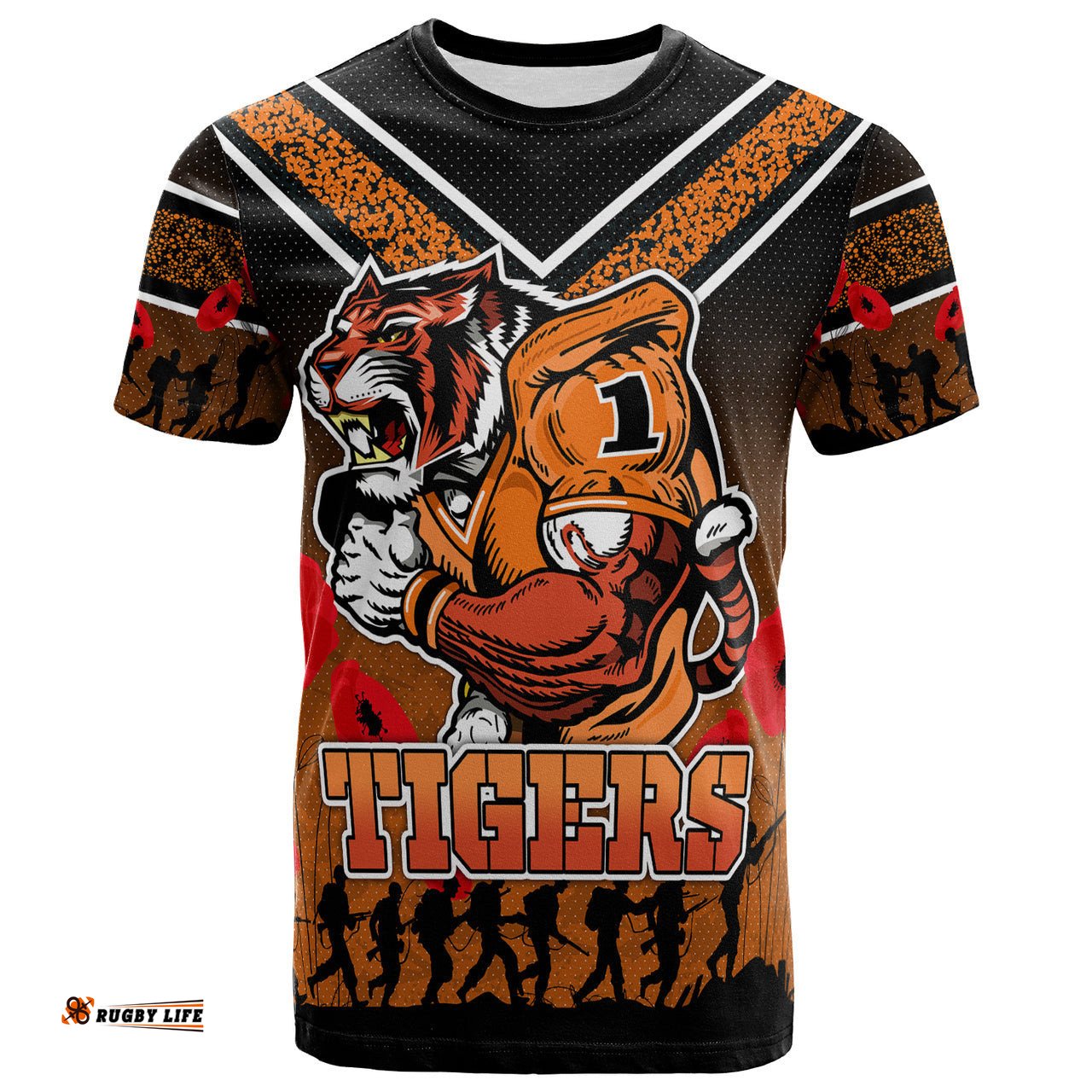 tigers rugby t shirt custom anzac day tigers t shirt