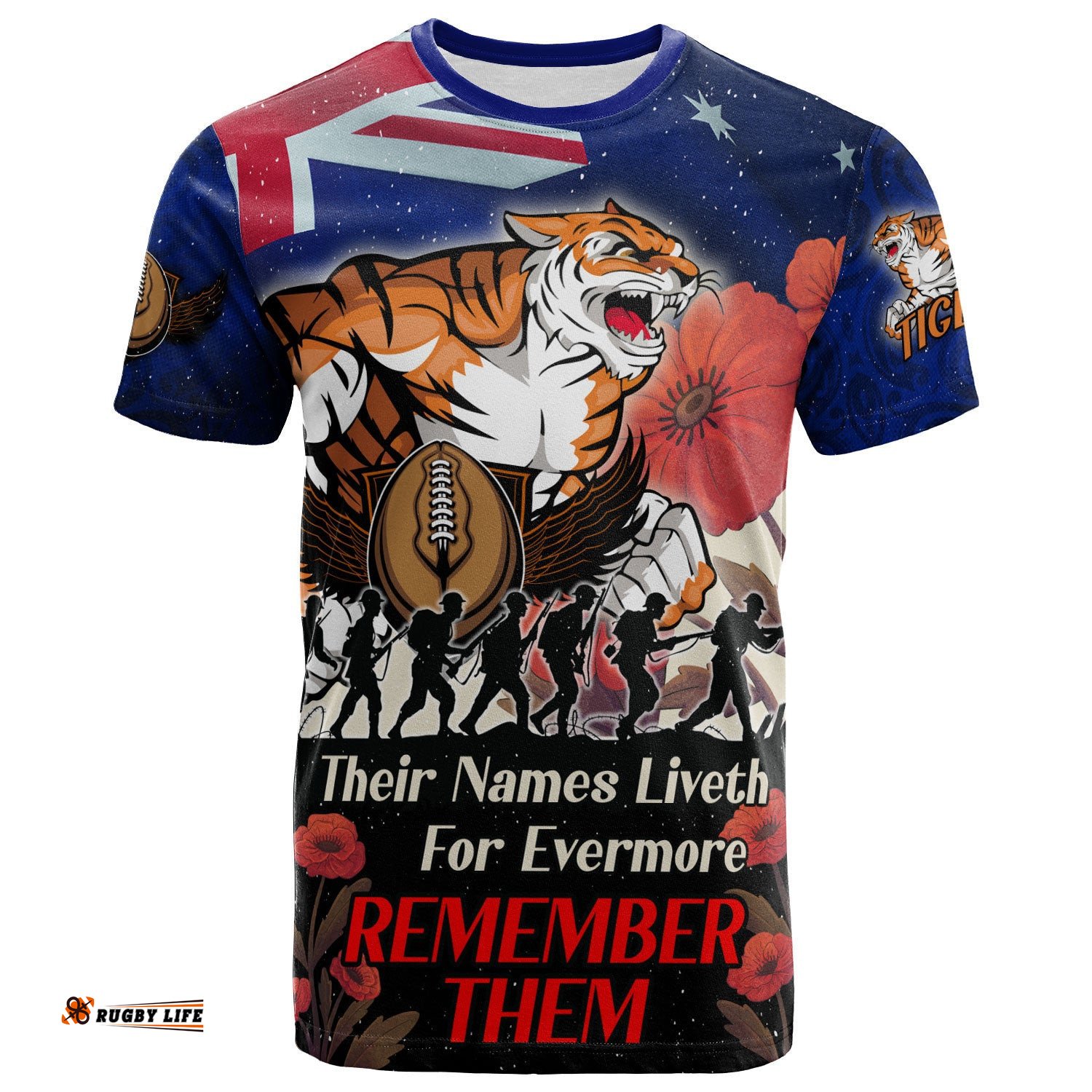 tigers rugby t shirt custom remember them red poppy flowers t shirt
