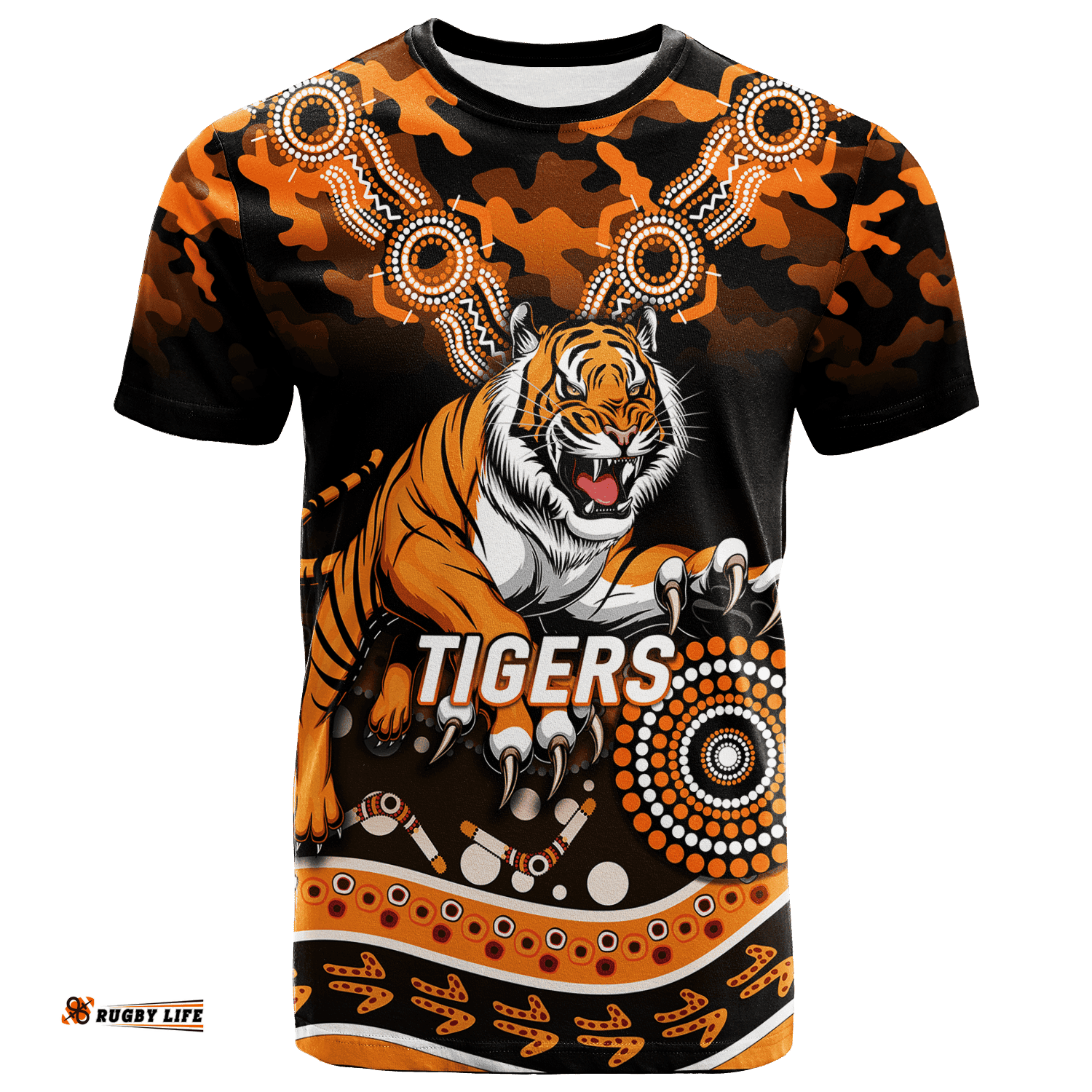 custom personalised tigers rugby anzac day camouflage indigenous art t shirt