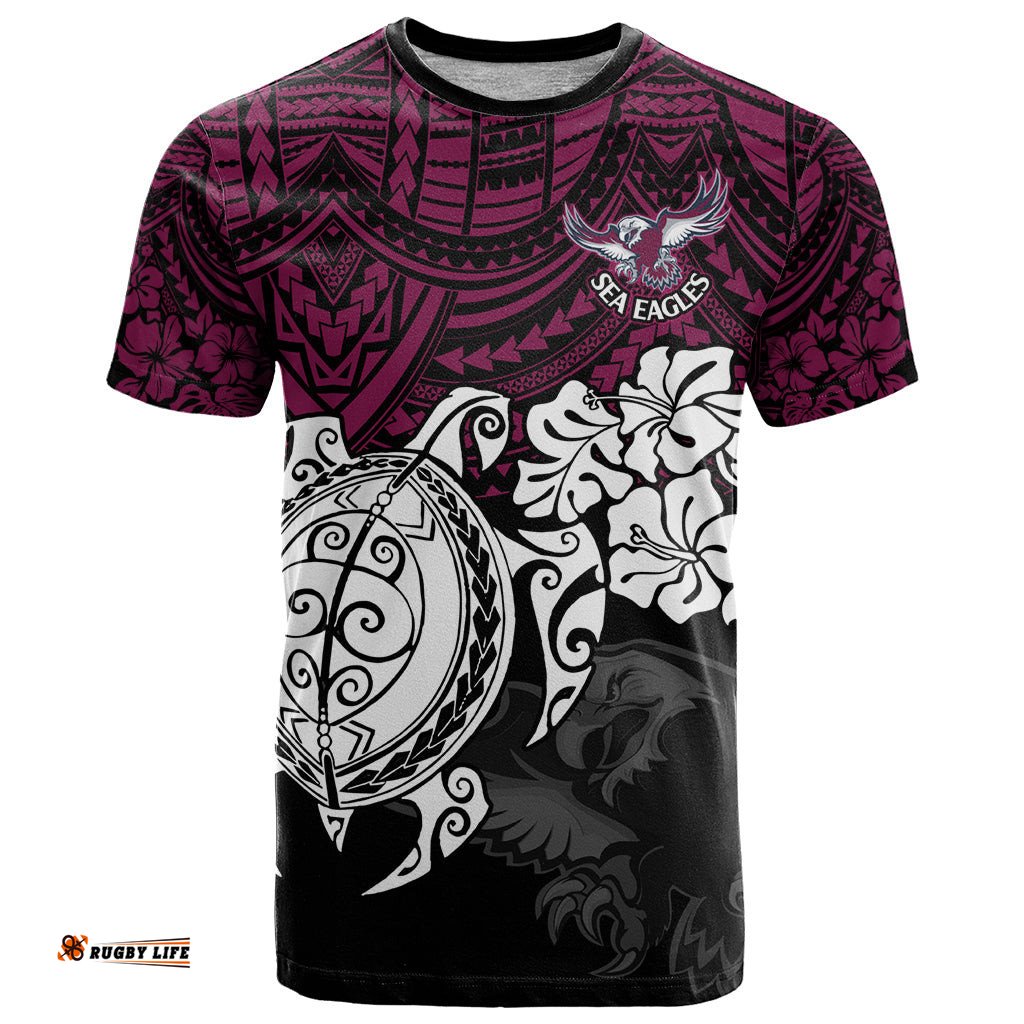 custom sea eagles rugby t shirt silvertails hibiscus and turtle with polynesian pattern