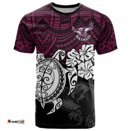 custom sea eagles rugby t shirt silvertails hibiscus and turtle with polynesian pattern