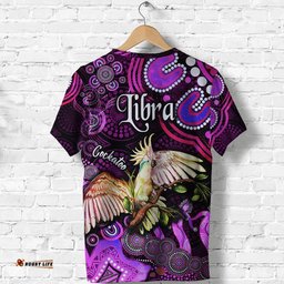 australian astrology t shirt libra cockatoo glider zodiac aboriginal vibes pink