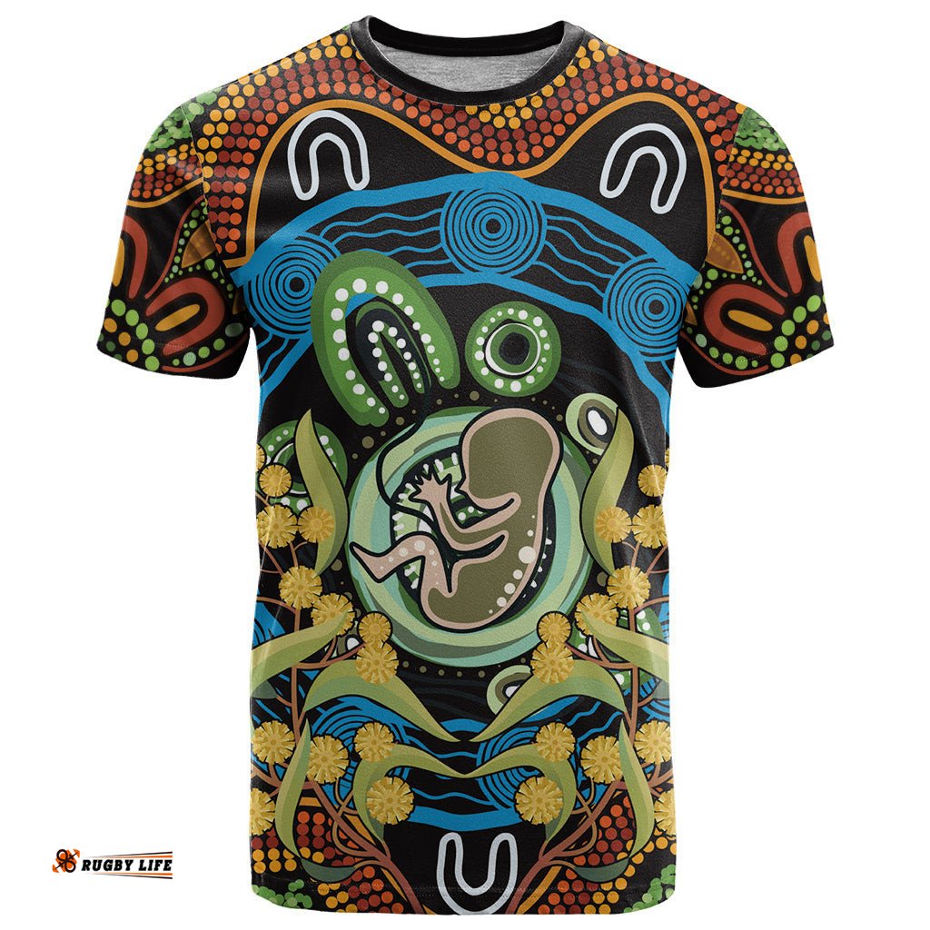 baby in the womb t shirt aboriginal art style