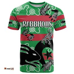 custom text and number naidoc rabbitohs rugby t shirt go the bunnies aboriginal dots