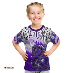 custom personalised manaia maori t shirt fern aotearoa purple waves