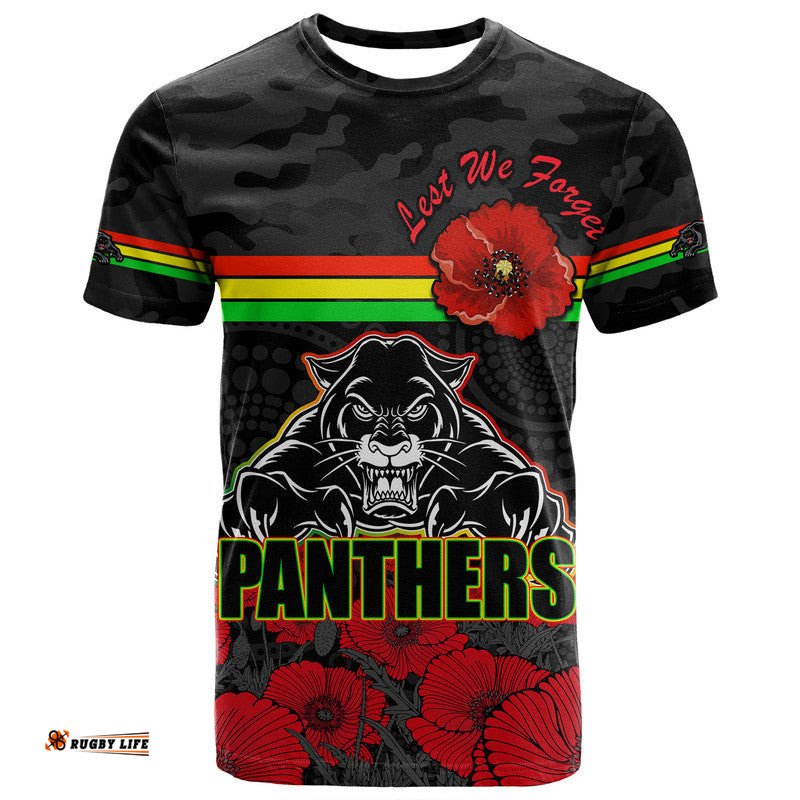 custom personalised panthers rugby anzac t shirt angry panther camouflage with poppy