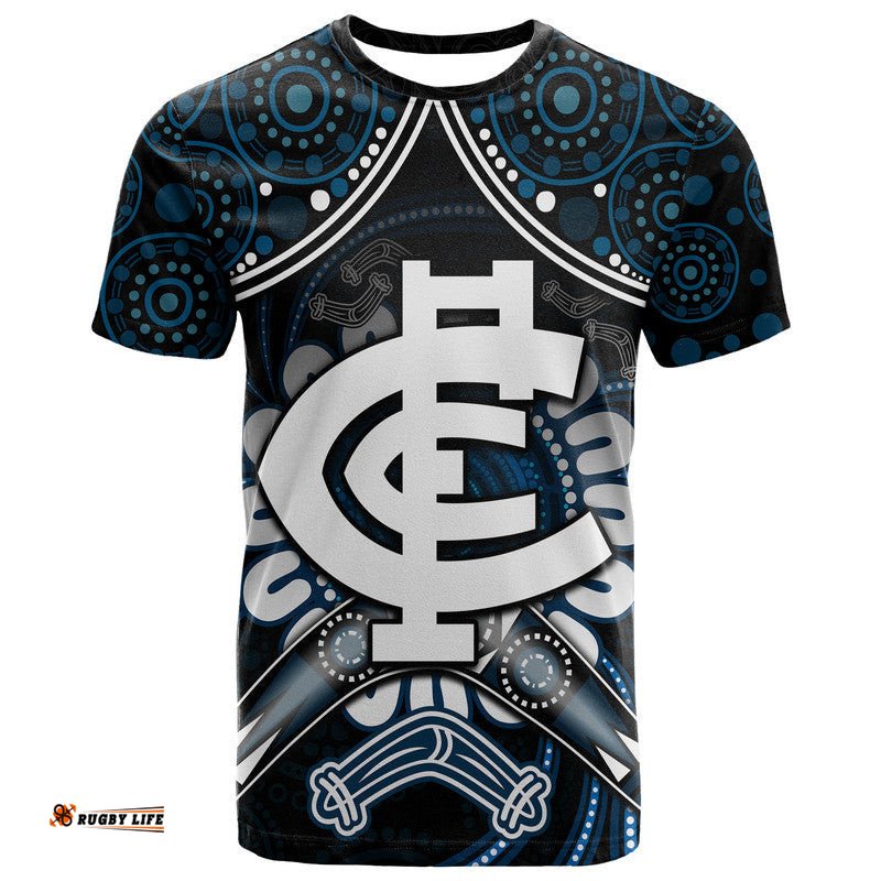 blues football t shirt boomerang indigenous dots