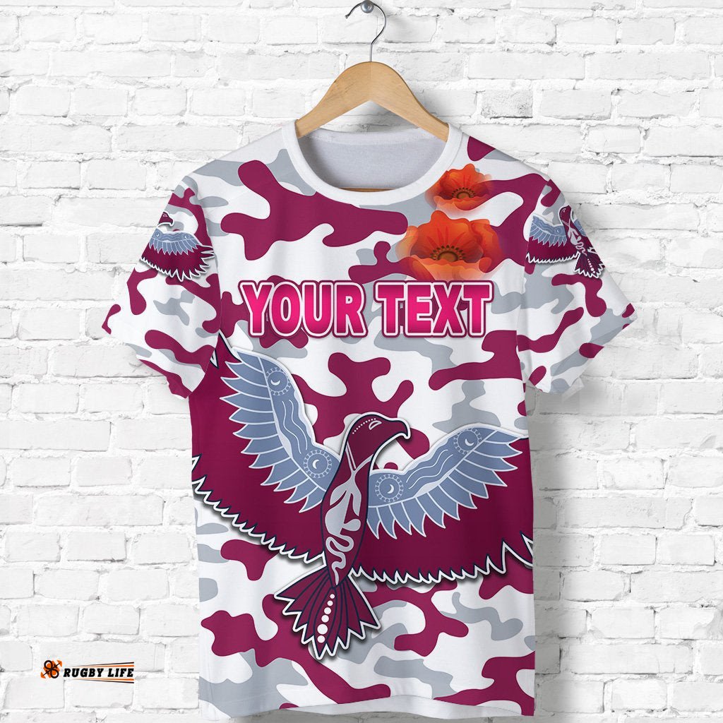 custom personalised manly warringah t shirt sea eagles anzac day camouflage