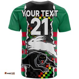 custom text and number nrl combine rabbitohs and panthers t shirt