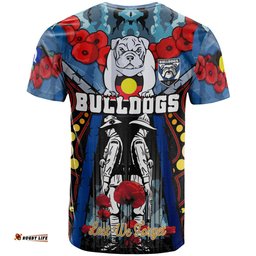 bulldogs aboriginal rugby anzac day custom t shirt remembrance indigenous bulldogs with poppy flower watercolour style rlt13