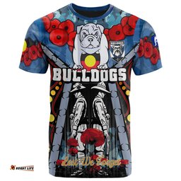 bulldogs aboriginal rugby anzac day custom t shirt remembrance indigenous bulldogs with poppy flower watercolour style rlt13