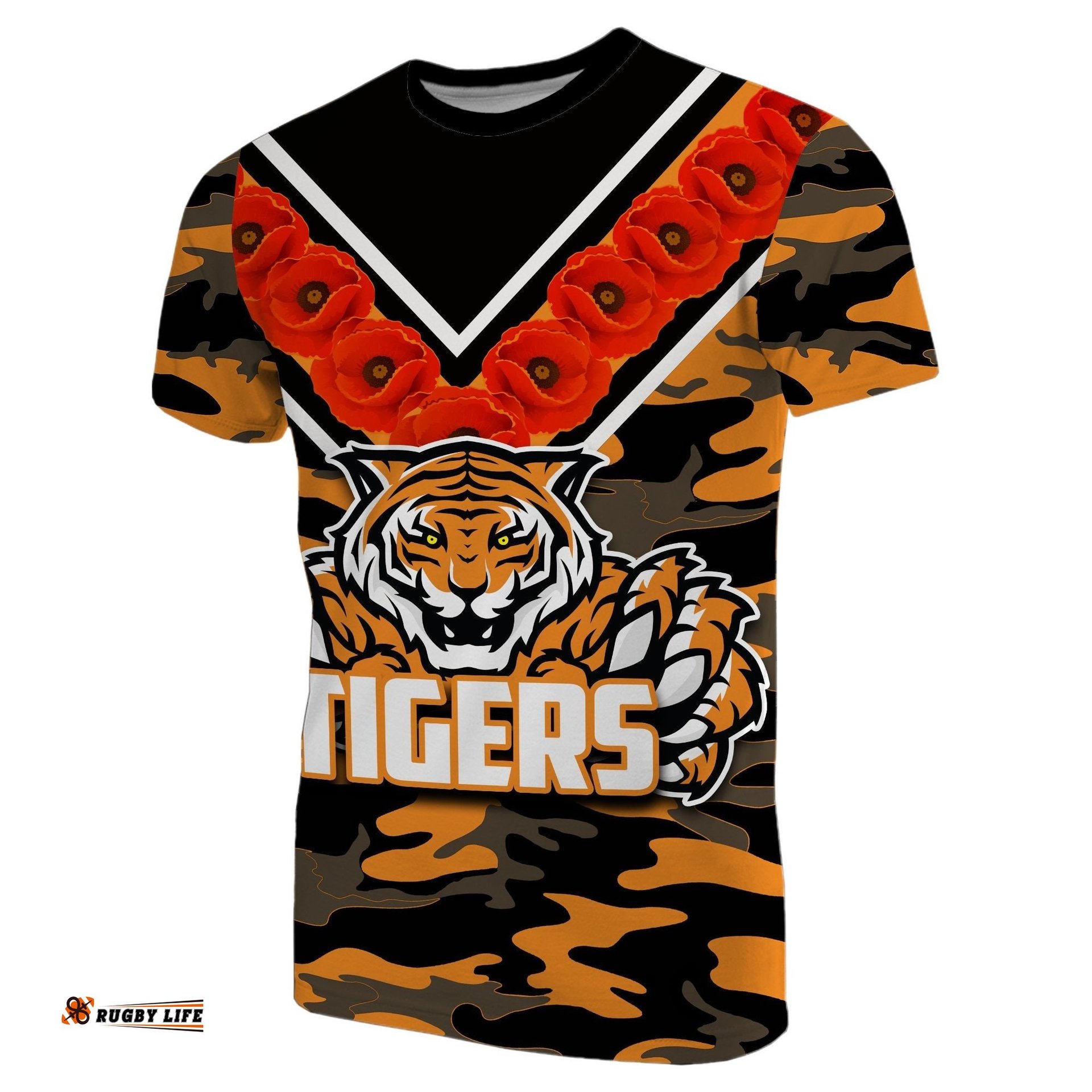 wests tigers t shirt anzac day poppy flowers
