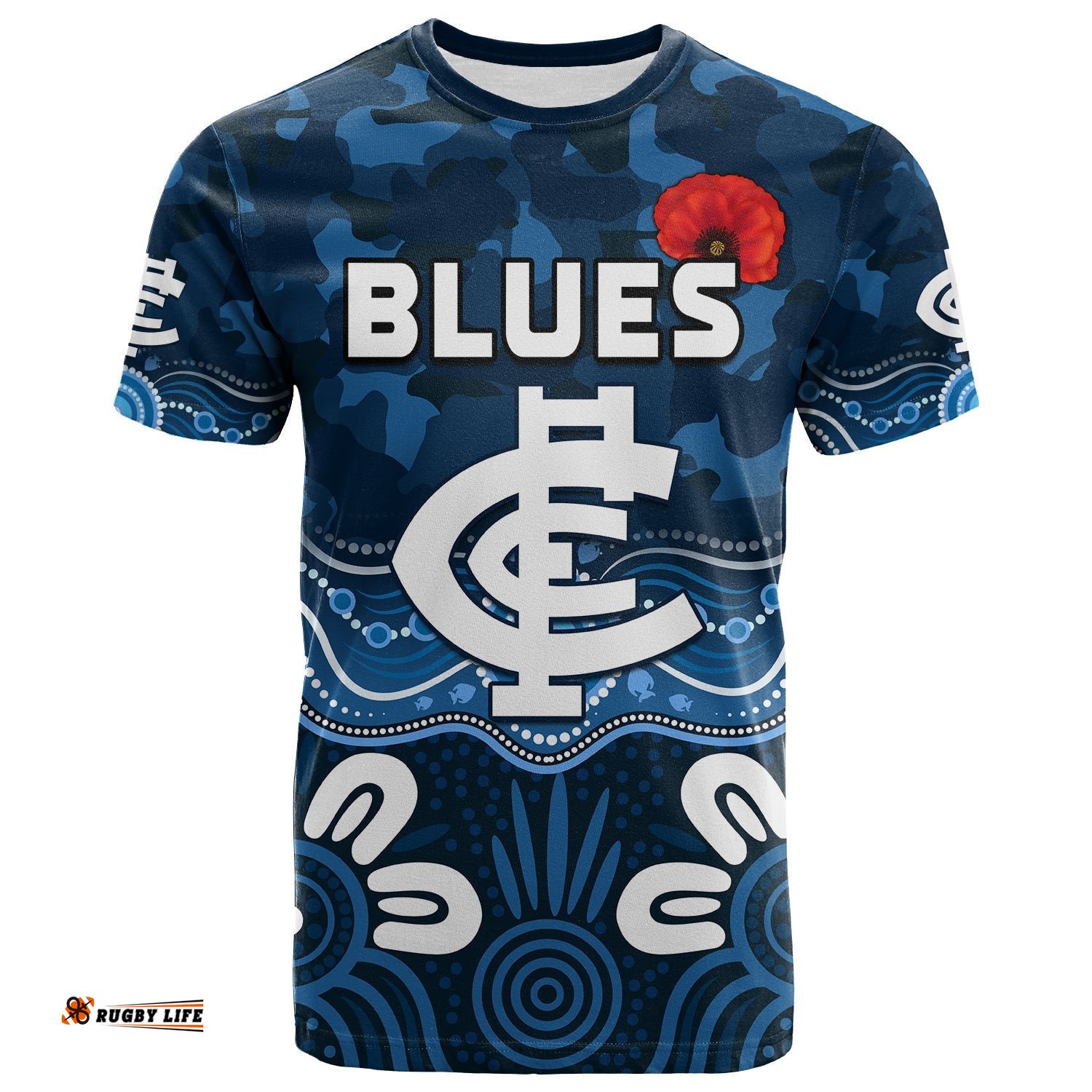 blues anzac 2022 t shirt carlton football aboriginal poppy
