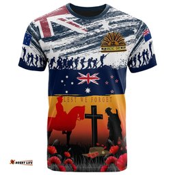australian and new zealand army corps anzac day t shirt for the fallen lest we forget
