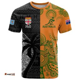 custom fiji and australia rugby t shirt fijian tapa pattern with aussie aboriginal art