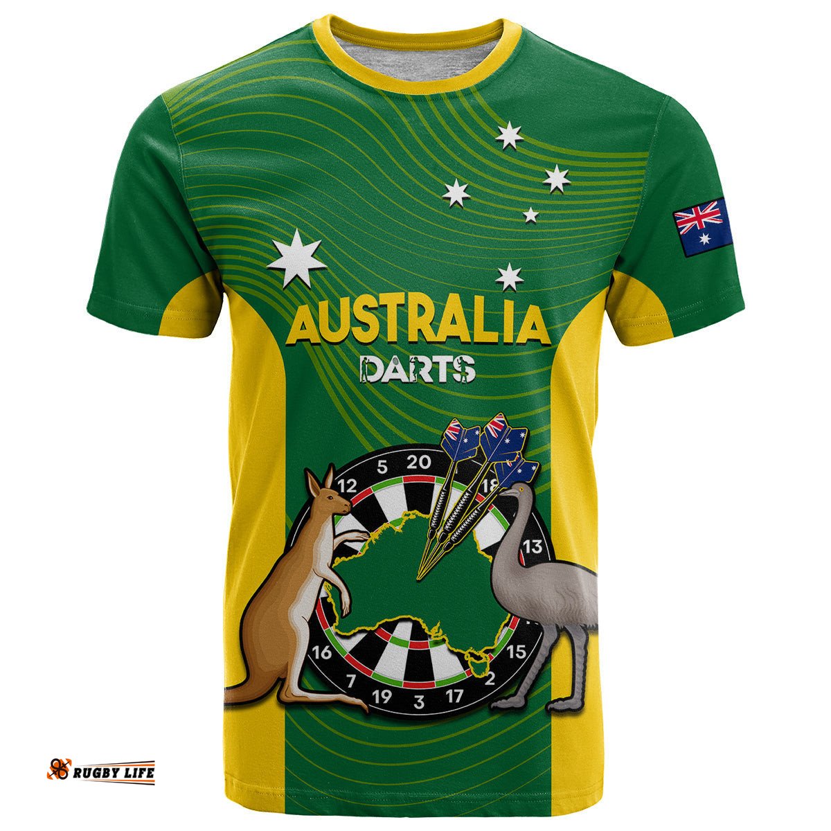 australia darts national color mix kangaroo and emu t shirt
