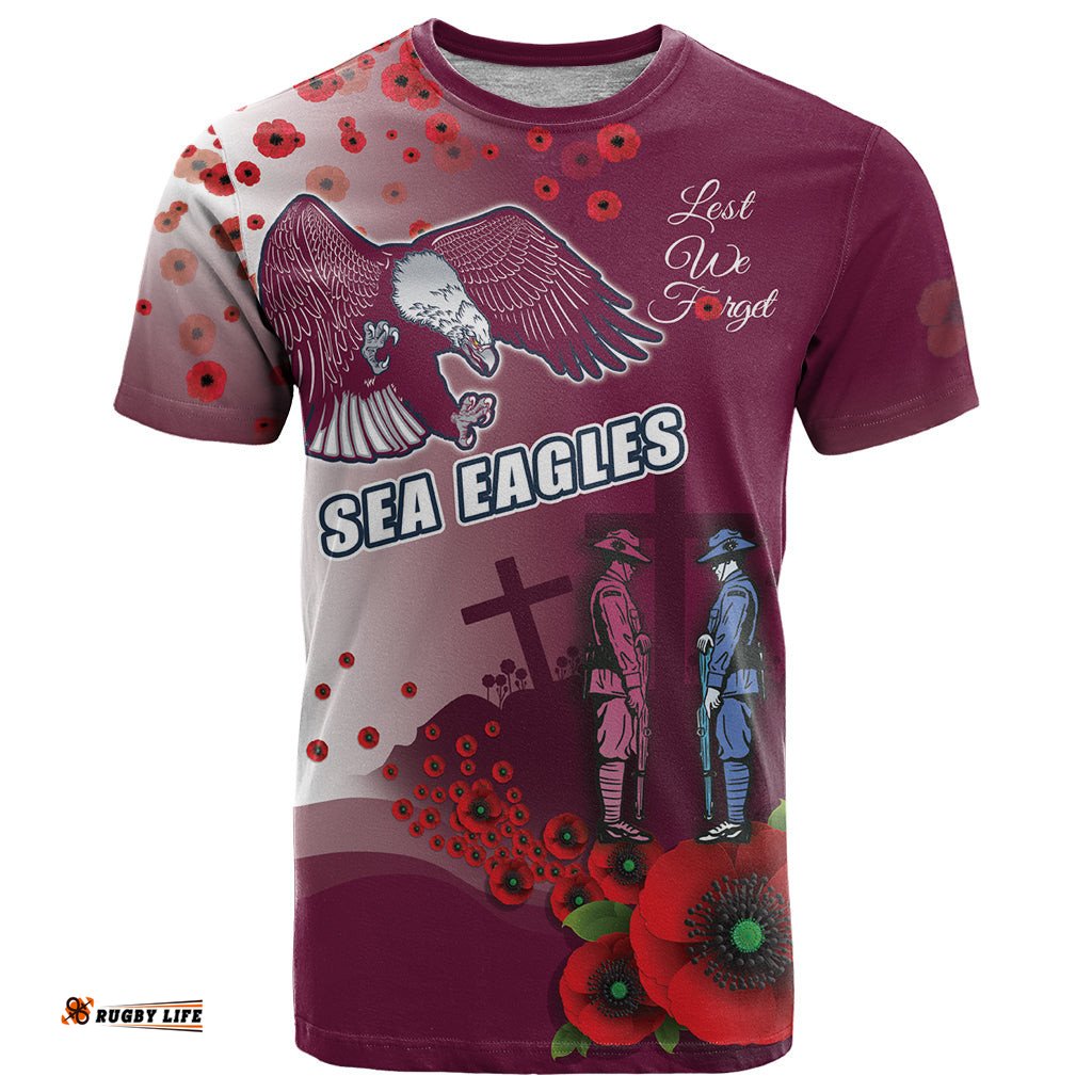 custom sea eagle rugby anzac t shirt the military soldiers with red poppy