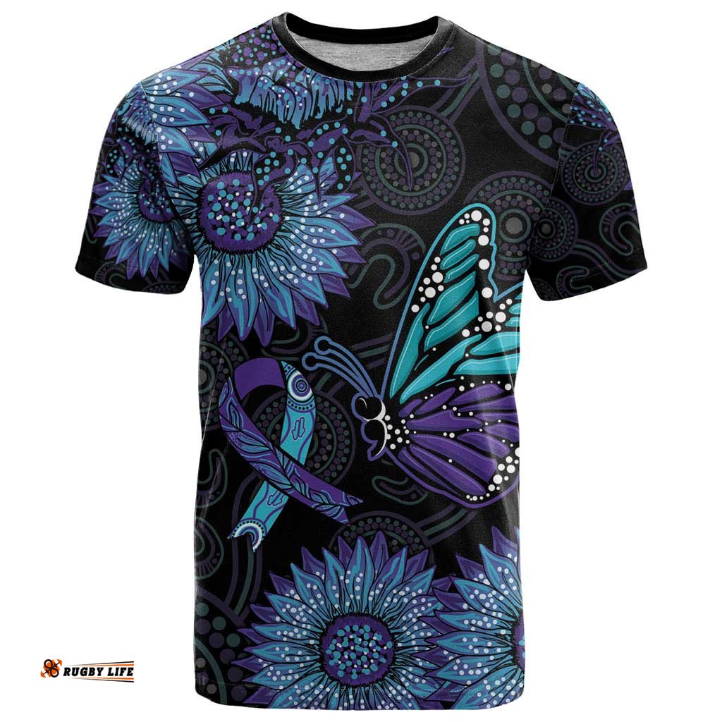 australia indigenous t shirt teal purple sunflower aboriginal arts