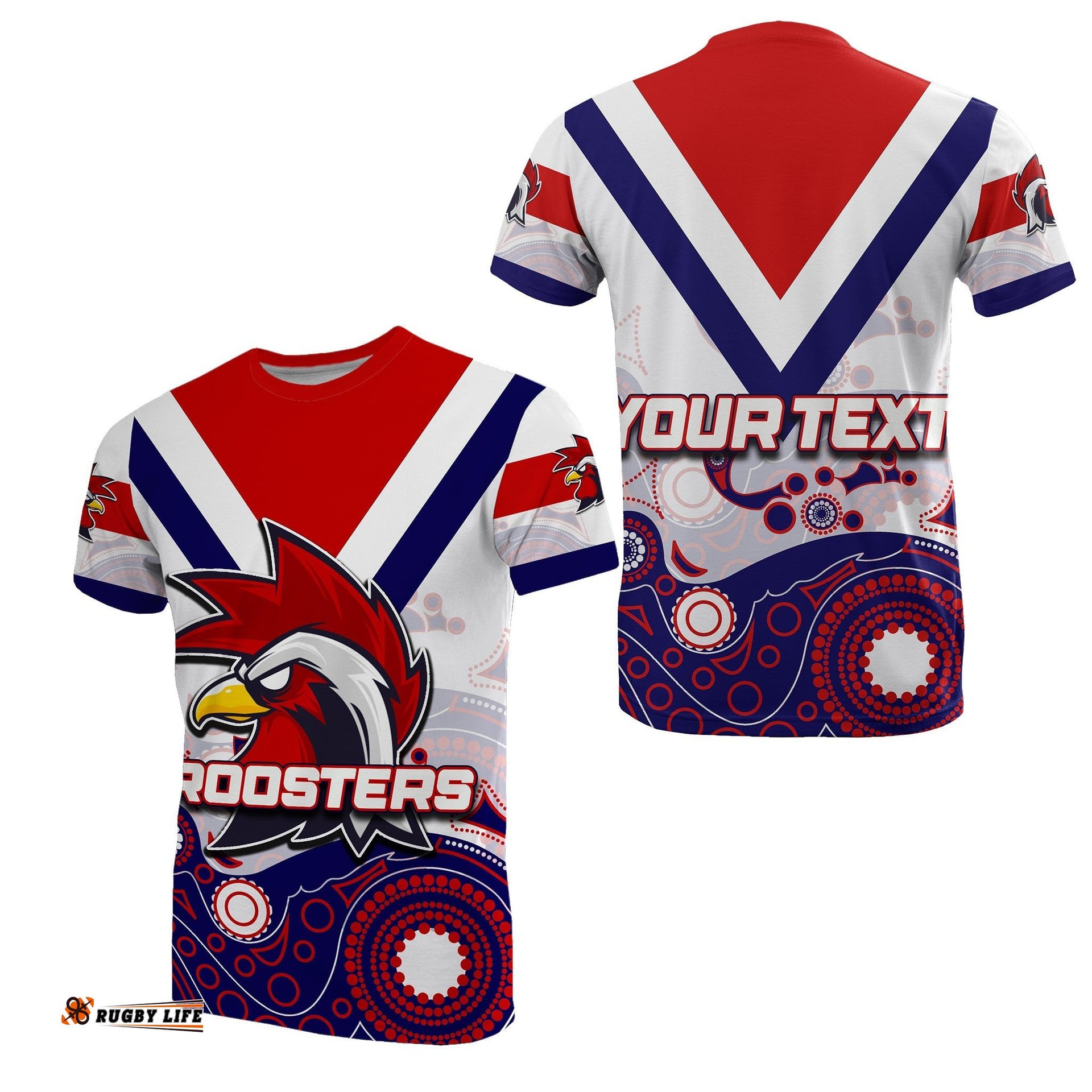 custom personalised roosters t shirt aboriginal white style
