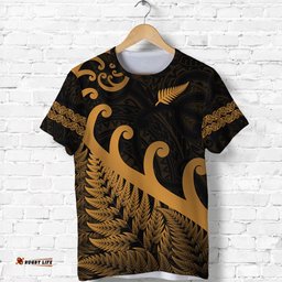 new zealand rugby maori t shirt silver fern koru vibes gold