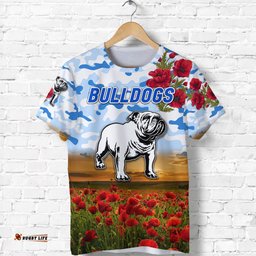 canterbury bankstown bulldogs anzac 2022 t shirt poppy flowers vibes white