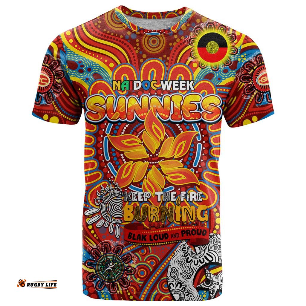 custom gold coast suns naidoc week 2024 t shirt mascot football dt02