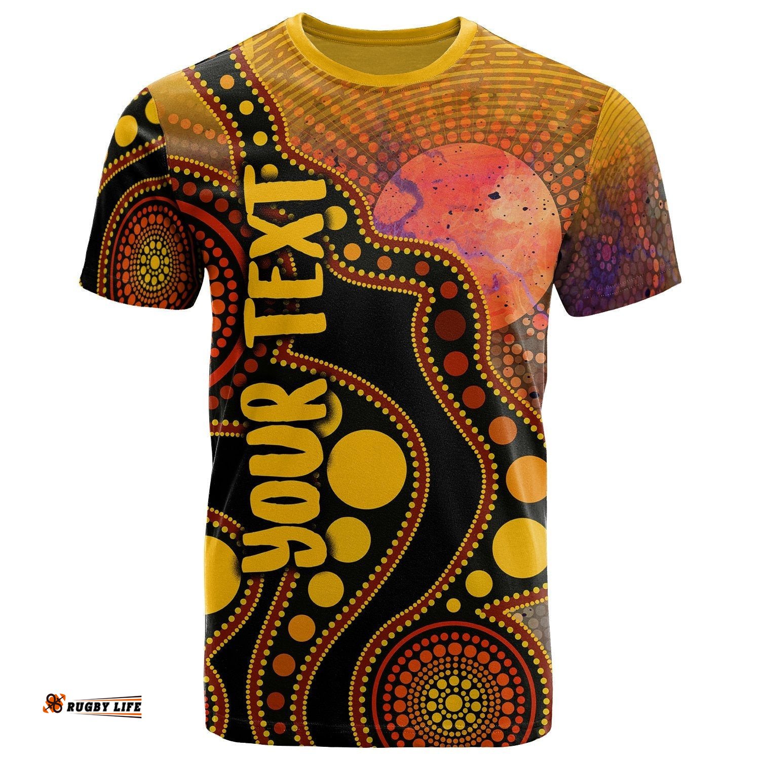 custom text aboriginal t shirt australia indigenous flag circle dot painting art golden