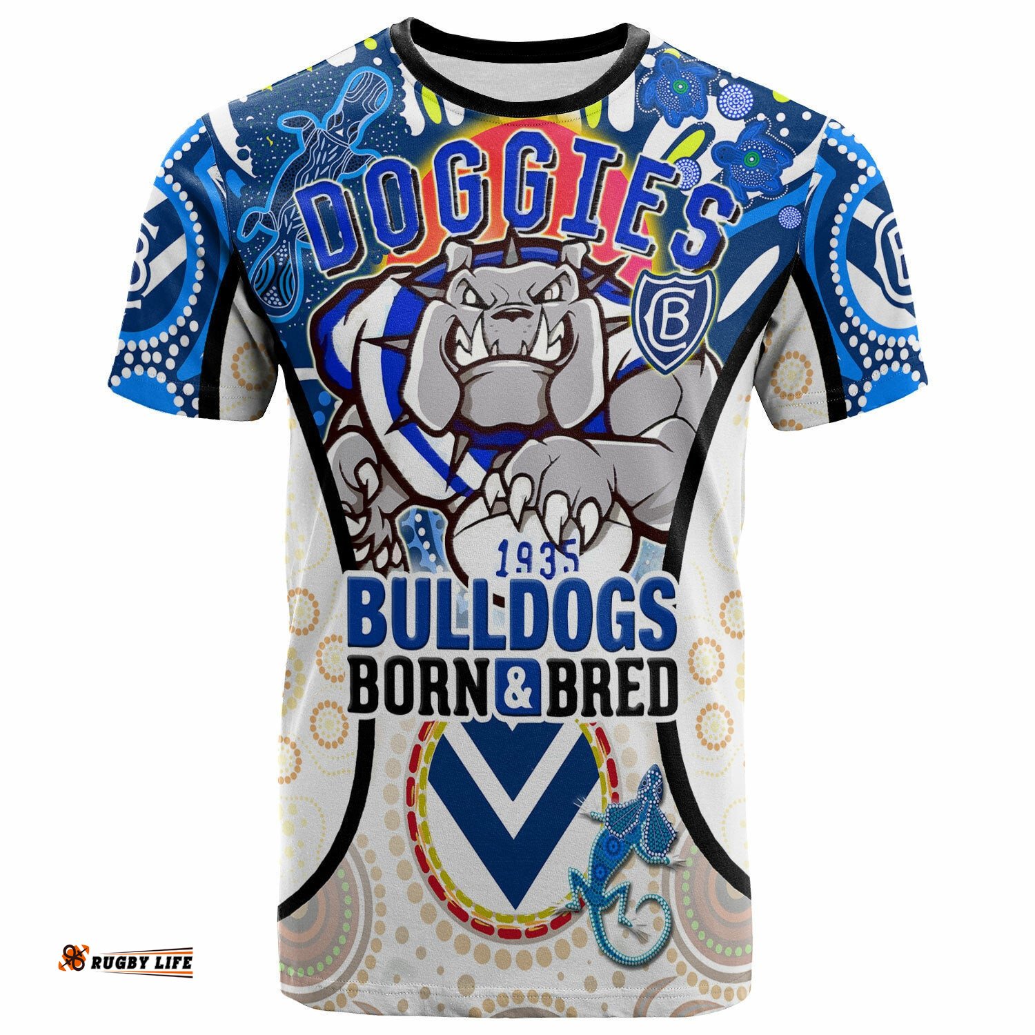 bulldogs rugby t shirt custom bulldogs mascot with aboriginal art personalised player and number t shirt
