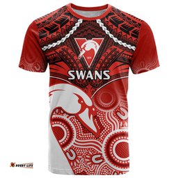 sydney swans football t shirt go swannies aboriginal mix polynesian pattern
