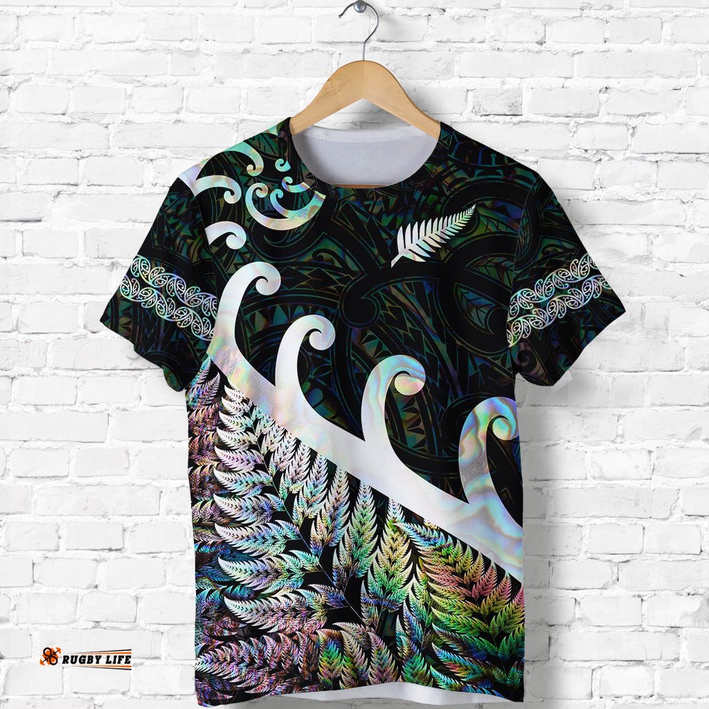 new zealand rugby maori t shirt silver fern koru vibes paua shell