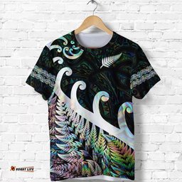 new zealand rugby maori t shirt silver fern koru vibes paua shell